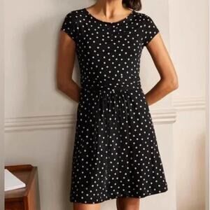 Boden Black Amelie Short Sleeve Pink Polka Dot Jersey Dress